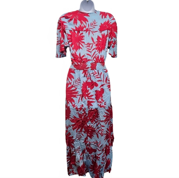 0069 Abel the Label Dress Tropical Blue Pink Floral High Low Midi Flounce XS - Picture 6 of 15